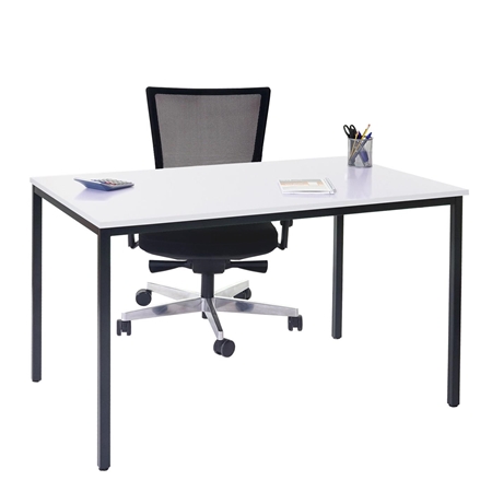 DEMO# Mesa de oficina DEMI, dimensiones 120x80x74,5 cm, Estructura Metálica y Superficie en Madera Color Blanco