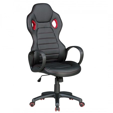 Silla Gaming TUCANA, Diseño Deportivo, Respaldo Alto, en Piel Color Negro y Rojo