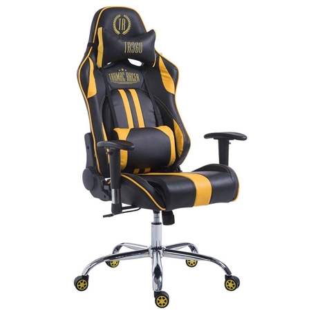 Silla Gaming LOGAN, Respaldo Reclinable, Cojines Incluidos, Base de Metal, En Negro/Amarillo