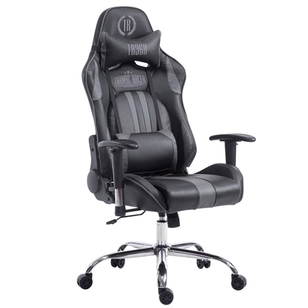 Silla Gaming LOGAN, Respaldo Reclinable, Cojines Incluidos, Base de Metal, En Negro/Gris