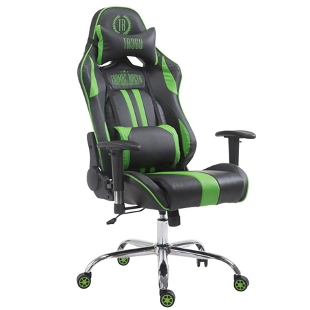 Silla Gaming LOGAN, Respaldo Reclinable, Cojines Incluidos, Base de Metal, En Negro/Verde