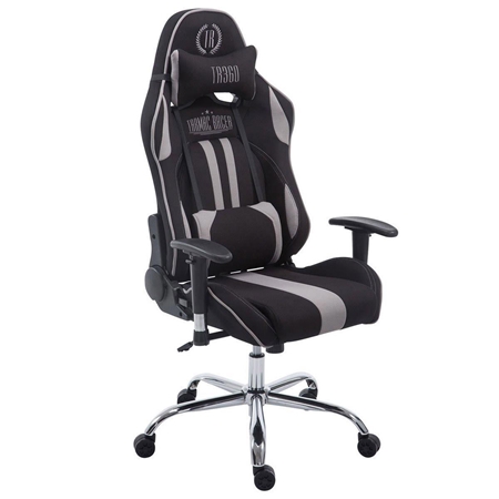 Silla Gaming LOGAN TELA, Respaldo Reclinable, Cojines Incluidos, Base de Metal, En Negro/Gris