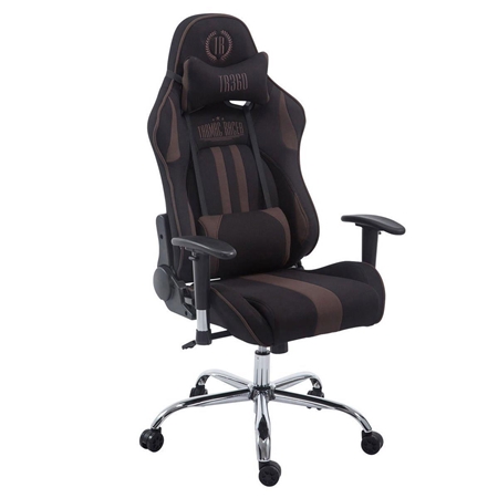 Silla Gaming LOGAN TELA, Respaldo Reclinable, Cojines Incluidos, Base de Metal, En Negro/Marrón