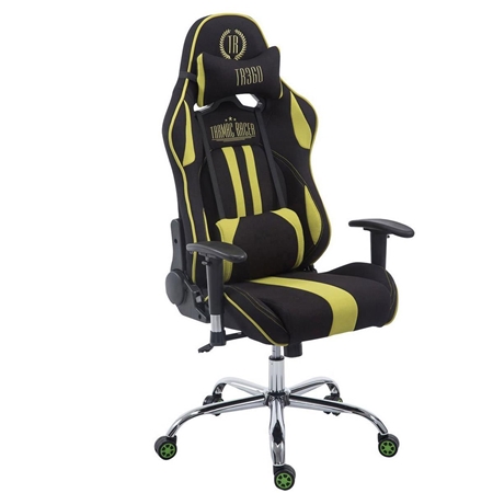 Silla Gaming LOGAN TELA, Respaldo Reclinable, Cojines Incluidos, Base de Metal, En Negro/Verde