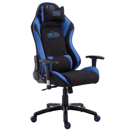 Silla Gaming TURBO TELA, Respaldo Reclinable, Cojines Lumbar y Cervical, En Negro/Azul