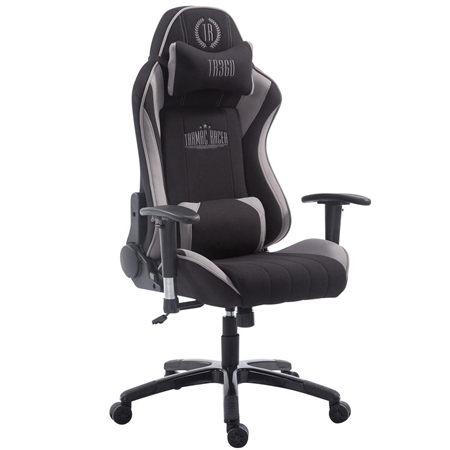 Silla Gaming TURBO TELA, Respaldo Reclinable, Cojines Lumbar y Cervical, En Negro/Gris