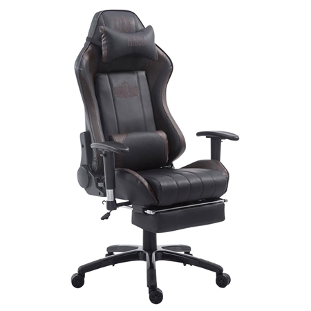 Silla Gaming TURBO con Reposapiés, Respaldo Reclinable, Cojines Lumbar y Cervical, En Piel Negro/Marrón