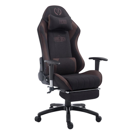Silla Gaming TURBO TELA con Reposapiés, Respaldo Reclinable, Cojines Lumbar y Cervical, En Negro/Marrón