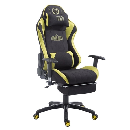 Silla Gaming TURBO TELA con Reposapiés, Respaldo Reclinable, Cojines Lumbar y Cervical, En Negro/Verde
