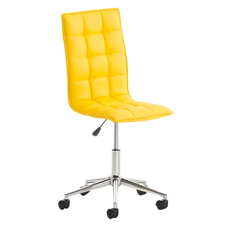 Silla de Oficina BULGARI, Precioso Diseño, Base Metálica, tapizada en Piel color Amarillo