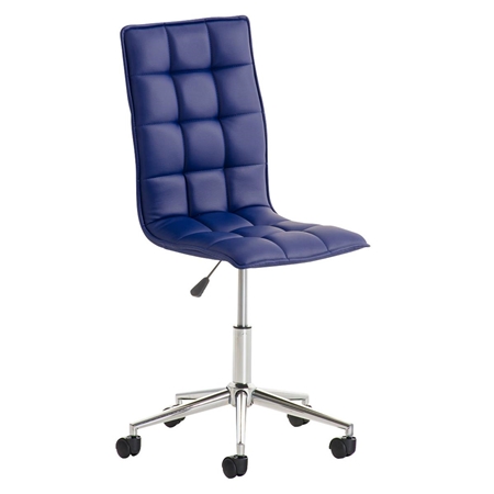 Silla de Oficina BULGARI, Precioso Diseño, Base Metálica, tapizada en Piel color Azul