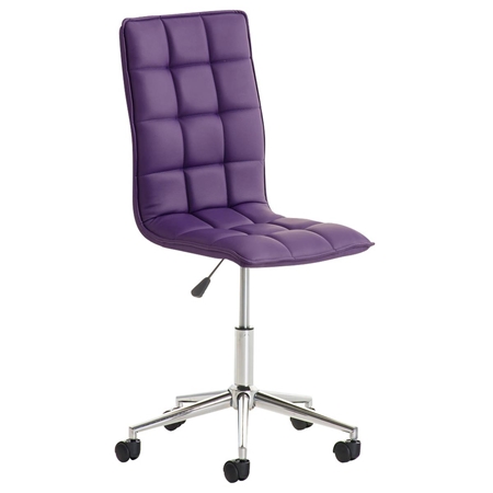 Silla de Oficina BULGARI, Precioso Diseño, Base Metálica, tapizada en Piel color Morado