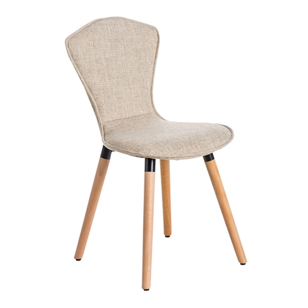 Silla de Confidente FELIKA, Patas de Madera, Gran Acolchado en Tela color Crema