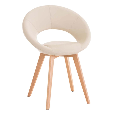 Silla de Confidente TIMY, Diseño Exclusivo, Patas de Madera, Gran Acolchado en Piel color Crema