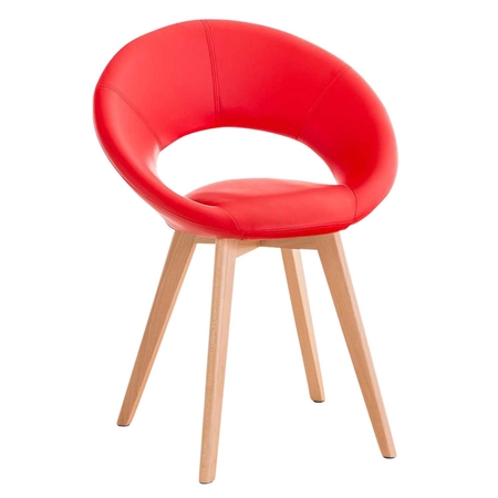 Silla de Confidente TIMY, Diseño Exclusivo, Patas de Madera, Gran Acolchado en Piel color Rojo