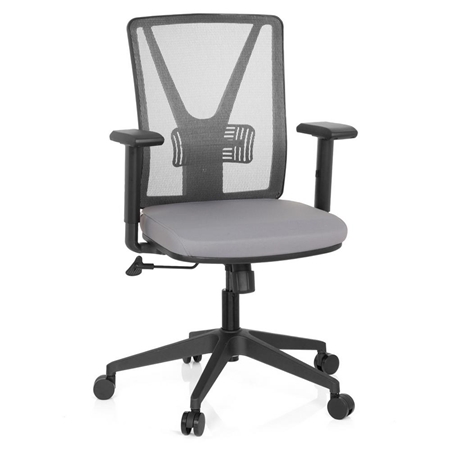 DEMO# Silla Ergonómica UDINE, Soporte Lumbar, En Malla Transpirable y Tela, Color Gris