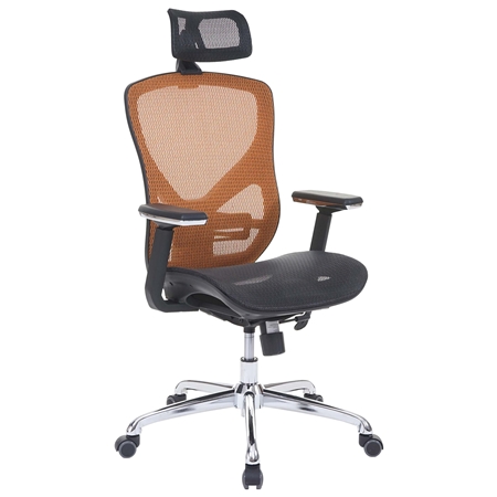 Silla Ergonómica LAMBI, Totalmente Ajustable, Soporte Lumbar, en Color Naranja / Negro