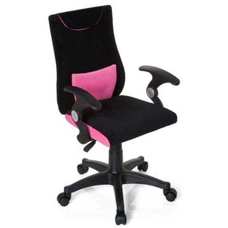 DEMO# Silla para Niños Ergonomica KENY (Reposabrazos), cojin lumbar desmontable, en Negro y Rosa