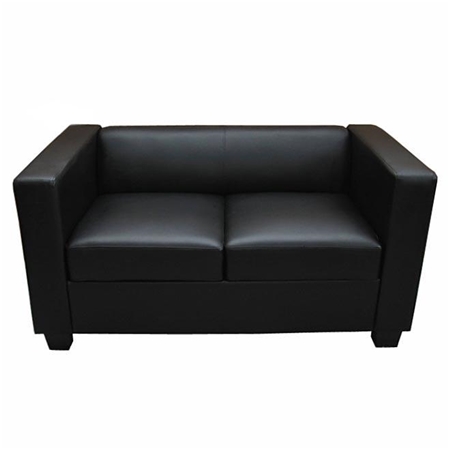 DEMO# Sofá de 2 plazas BASILIO, Diseño Elegante, Gran Confort, en Piel, Color Negro