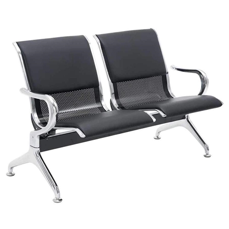 Bancada 2 Asientos AUREA, Estructura Metal, Asiento en Metal Negro y Piel Negra