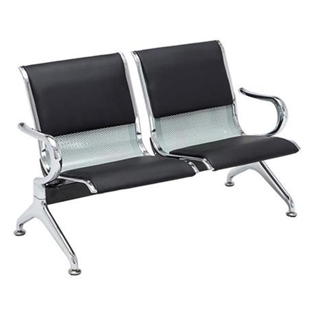 Bancada 2 Asientos AUREA, Estructura Metal, Asiento en Metal Gris plata y Piel Negra