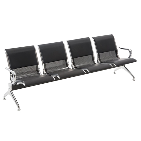 Bancada 4 Asientos AUREA, Estructura Metal, Asiento en Metal Negro y Piel Negra