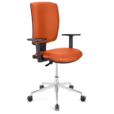 Silla de Oficina ATLAS PRO PIEL, Respaldo y Brazos Ajustables, Base Metálica, En Naranja