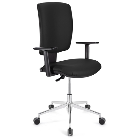 Silla de Oficina ATLAS PRO PIEL, Respaldo y Brazos Ajustables, Base Metálica, En Negro