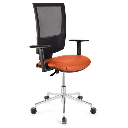 Silla de Oficina PANDORA PRO PIEL, Brazos Ajustables, Base Metálica, Gran acolchado, Naranja