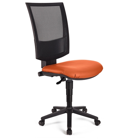 Silla de Oficina PANDORA SIN BRAZOS PIEL, Respaldo Ajustable en Malla, Gran Acolchado, Naranja