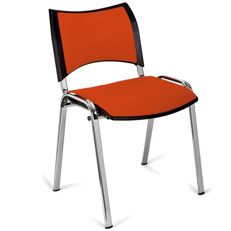 Silla de Confidente ROMEL, Cómodo Acolchado, Apilable, Patas Cromadas, en Tela Naranja