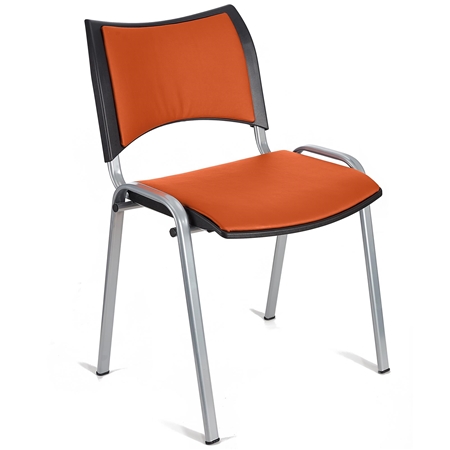 Silla de Confidente ROMEL PIEL, Cómodo Acolchado, Apilable, Patas Grises, en Naranja