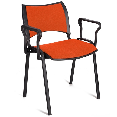 Silla de Confidente ROMEL CON BRAZOS, Cómodo Acolchado, Apilable, Patas Negras, en Tela Naranja