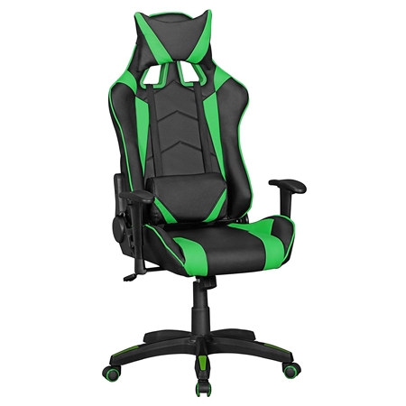 Silla Gaming ORBY, Respaldo Reclinable, Incluye Cojines, En Piel Negro y Verde