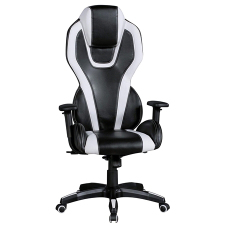 Silla de Ordenador Gaming LANDAU, Reposabrazos Ajustables, En Piel color Blanco y Negro