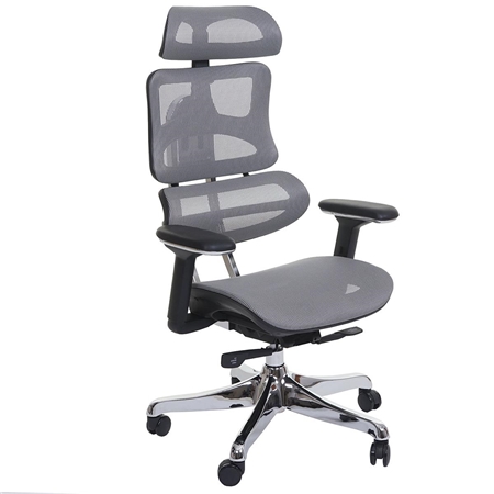 Silla Ergonómica MINERVA, Totalmente Ajustable, ISO 9001, En Malla color Gris y Negro