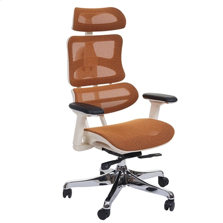 Silla Ergonómica MINERVA, Totalmente Ajustable, ISO 9001, En Malla color Naranja