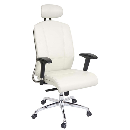 Silla Ergonómica LAKRON, Uso 8 Horas, Sistema Basculante, en Piel color Blanco