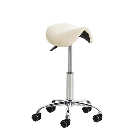 Taburete de Trabajo RESO, Forma Ergonómica, Gran Acolchado, Piel Crema