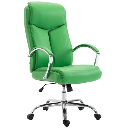 Silla de Oficina BAUDY, Grueso Acolchado, Base Metálica, Tapizada en Piel color Verde