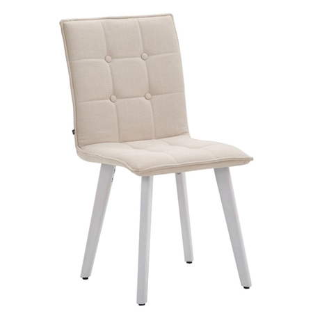 Silla de Confidente ERNY, Patas de Madera Blancas, Tela Crema