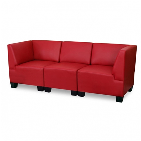 Sofá Modular de 3 plazas LONY, Gran Acolchado y Reposabrazos Altos, en Piel color Rojo