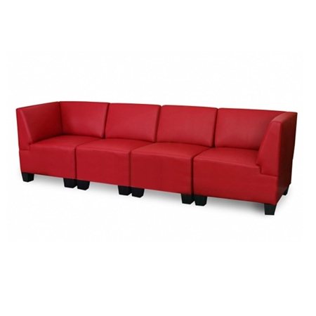 Sofá Modular de 4 plazas LONY, Gran Acolchado y Reposabrazos Altos, en Piel color Rojo