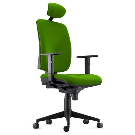 Silla Ergonómica PIERO, en Tela color Verde, con Reposacabezas y Brazos Ajustables