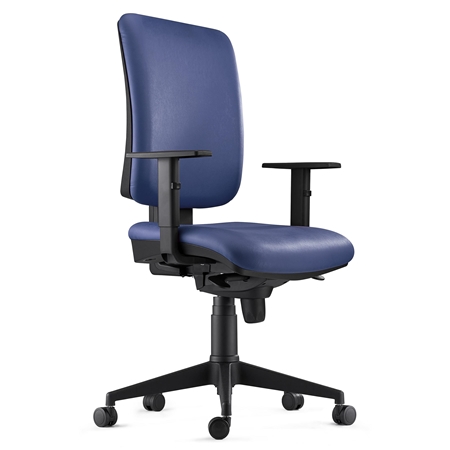 Silla Ergonómica PIERO, en Piel Natural color Azul, con Brazos Ajustables