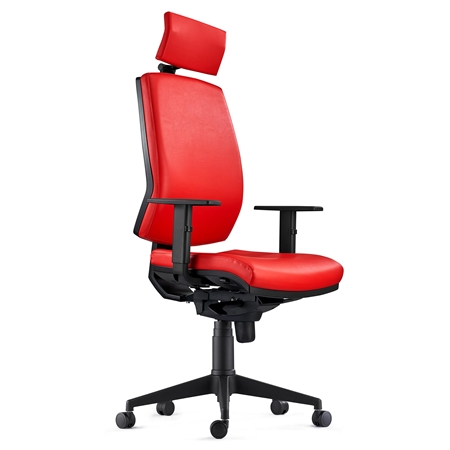 Silla Ergonómica OLIVER, Piel Roja, Reposacabezas, Uso 8 Horas, Grueso Acolchado