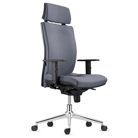 Silla Ergonómica MARVEL, Tela Gris, Base Metálica, Reposacabezas y Soporte Lumbar