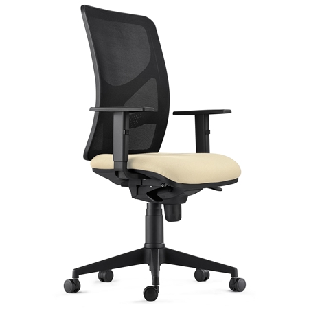 Silla de Oficina MILO, Brazos Ajustables, Soporte Lumbar, en Tela color Crema