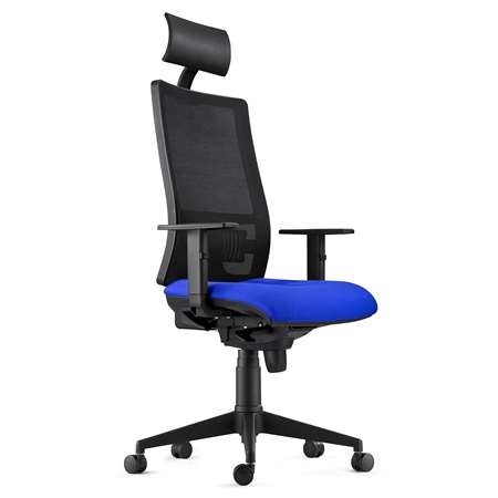 Silla Ergonómica MARSA, Reposacabezas, Brazos Ajustables y Soporte Lumbar, en Azul