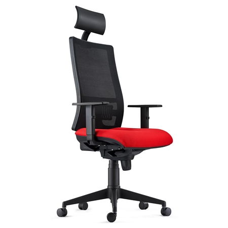 Silla Ergonómica MARSA, Reposacabezas, Brazos Ajustables y Soporte Lumbar, en Rojo